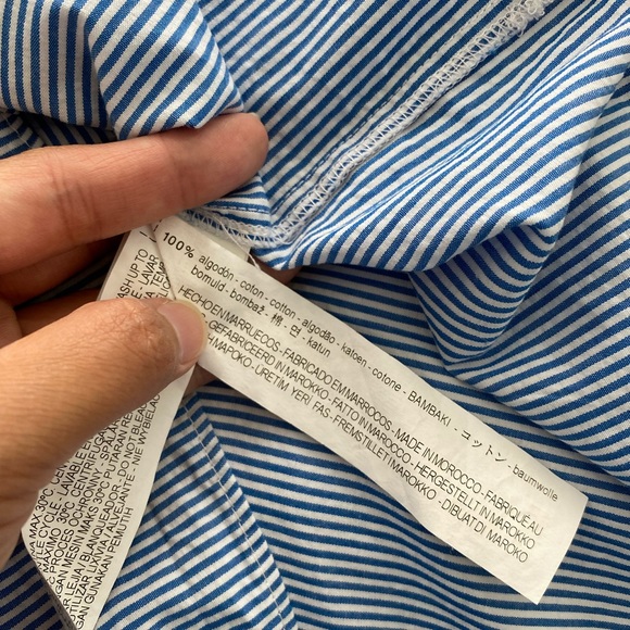 Zara Off Shoulder Button Striped Long Sleeve Top - Picture 7 of 8